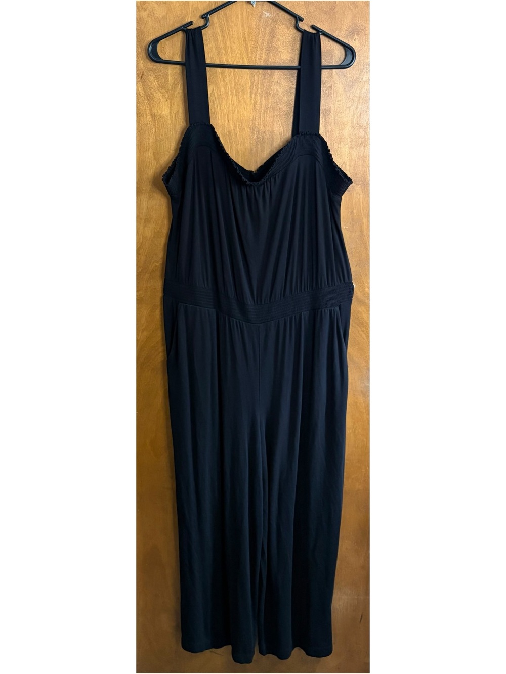 Boden Black Jersey Square Neck Wide Leg Jumpsuit Slouchy 12 Boho Lagenlook Soft
